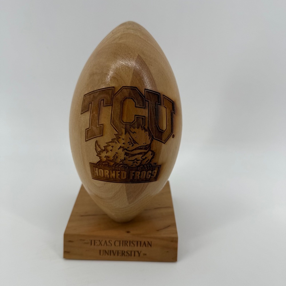 TCU‎ Horned Frogs Laser Engraved Solid Wood Football Trophy Texas Christian
